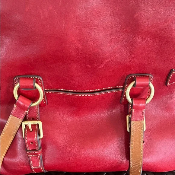 Dooney & Bourke Red Leather Shoulder Bag with Gold Accents - Picture 7 of 8